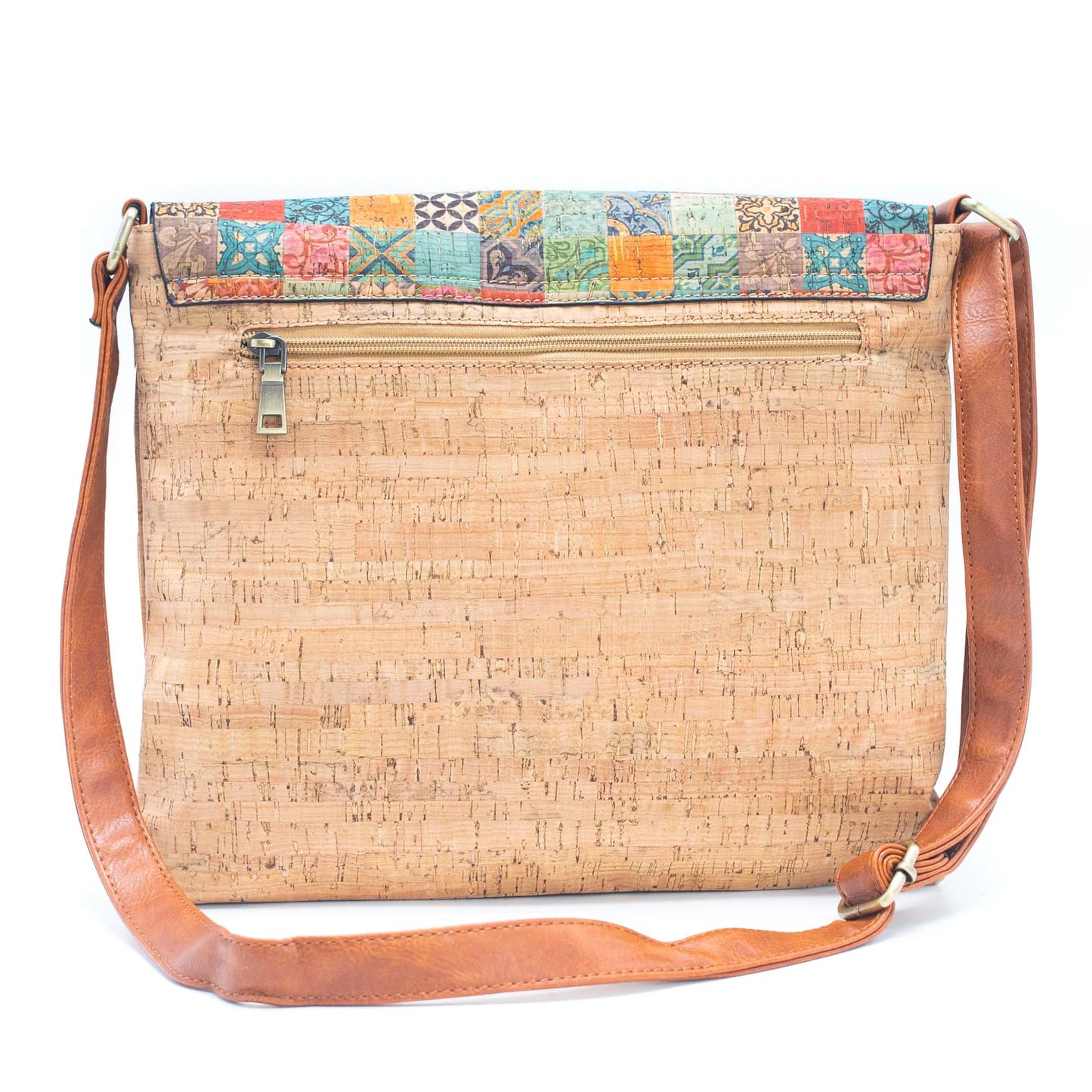 Umhängetasche aus Naturkork mit Mosaik- und Blumendrucken