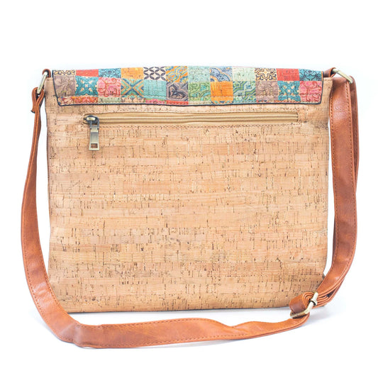 Umhängetasche aus Naturkork mit Mosaik- und Blumendrucken