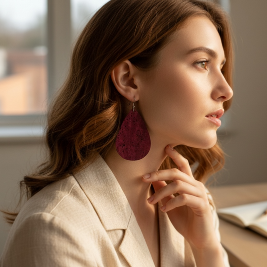 Damenohrringe aus rotem Weichholzstoff