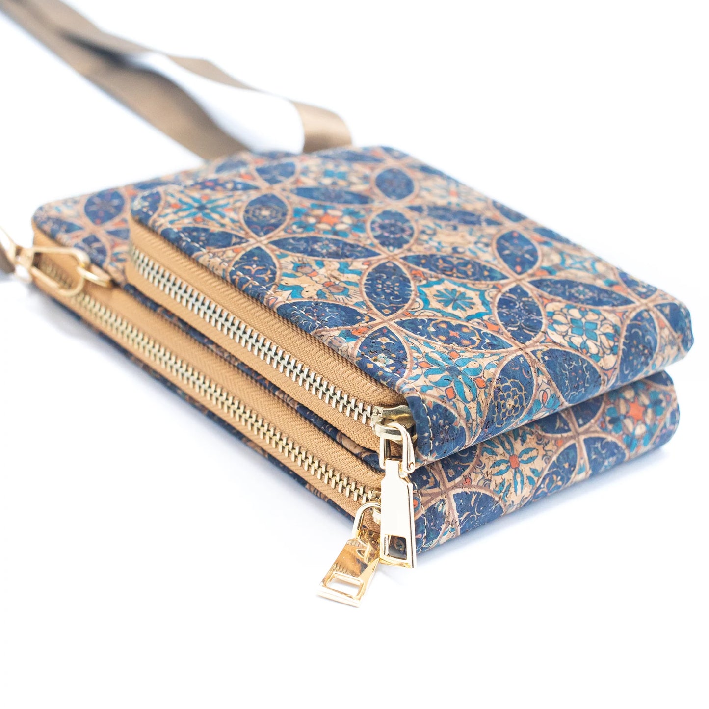 Doppelreißverschluss-Handytasche zum Umhängen aus Naturkork