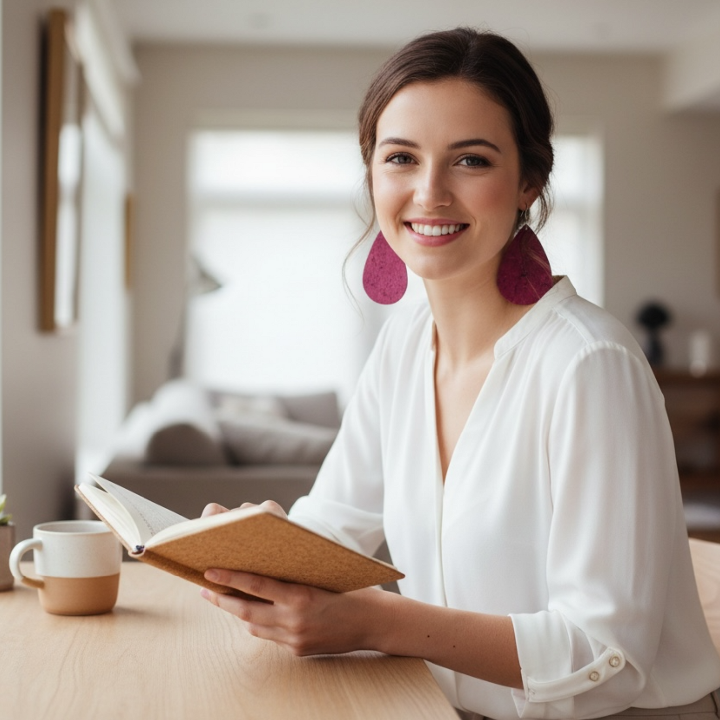 Damenohrringe aus rotem Weichholzstoff