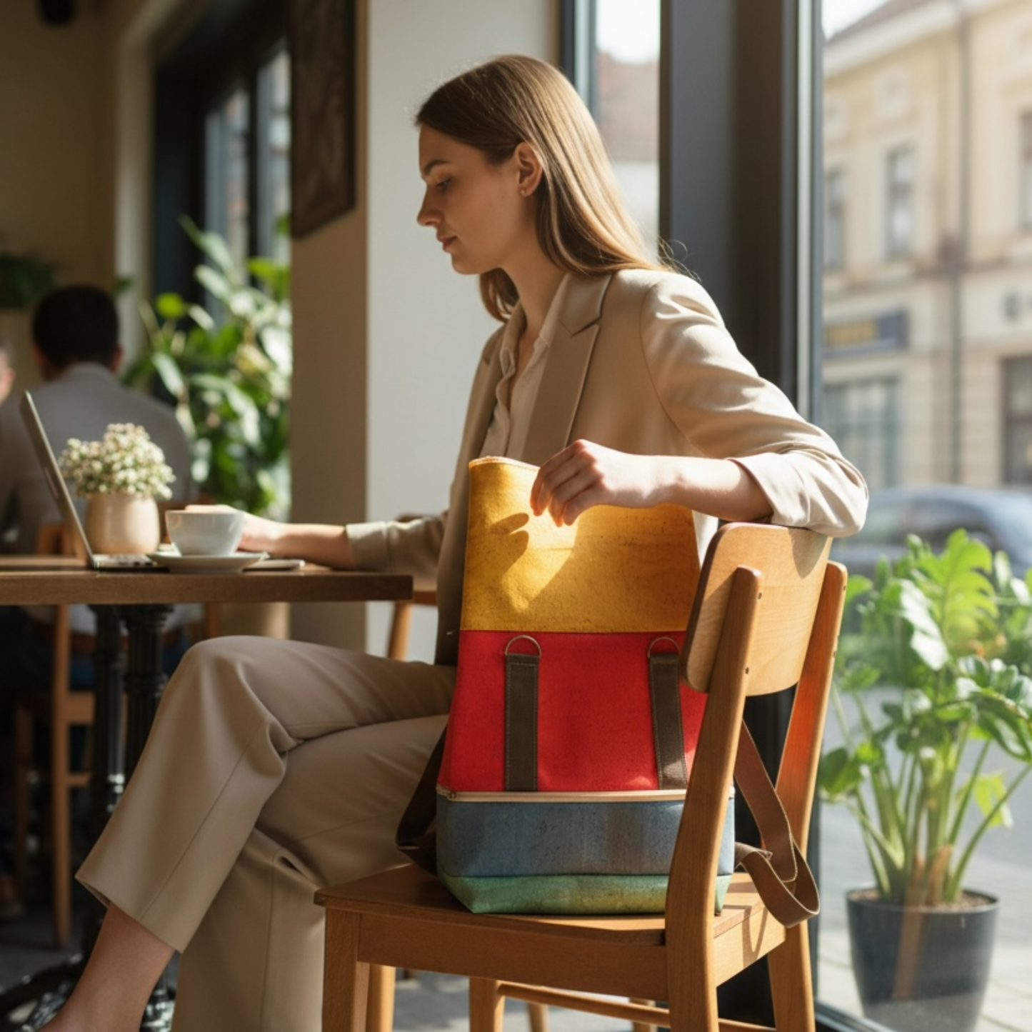 Rolltop Rucksack aus Kork repräsentiert Luxus