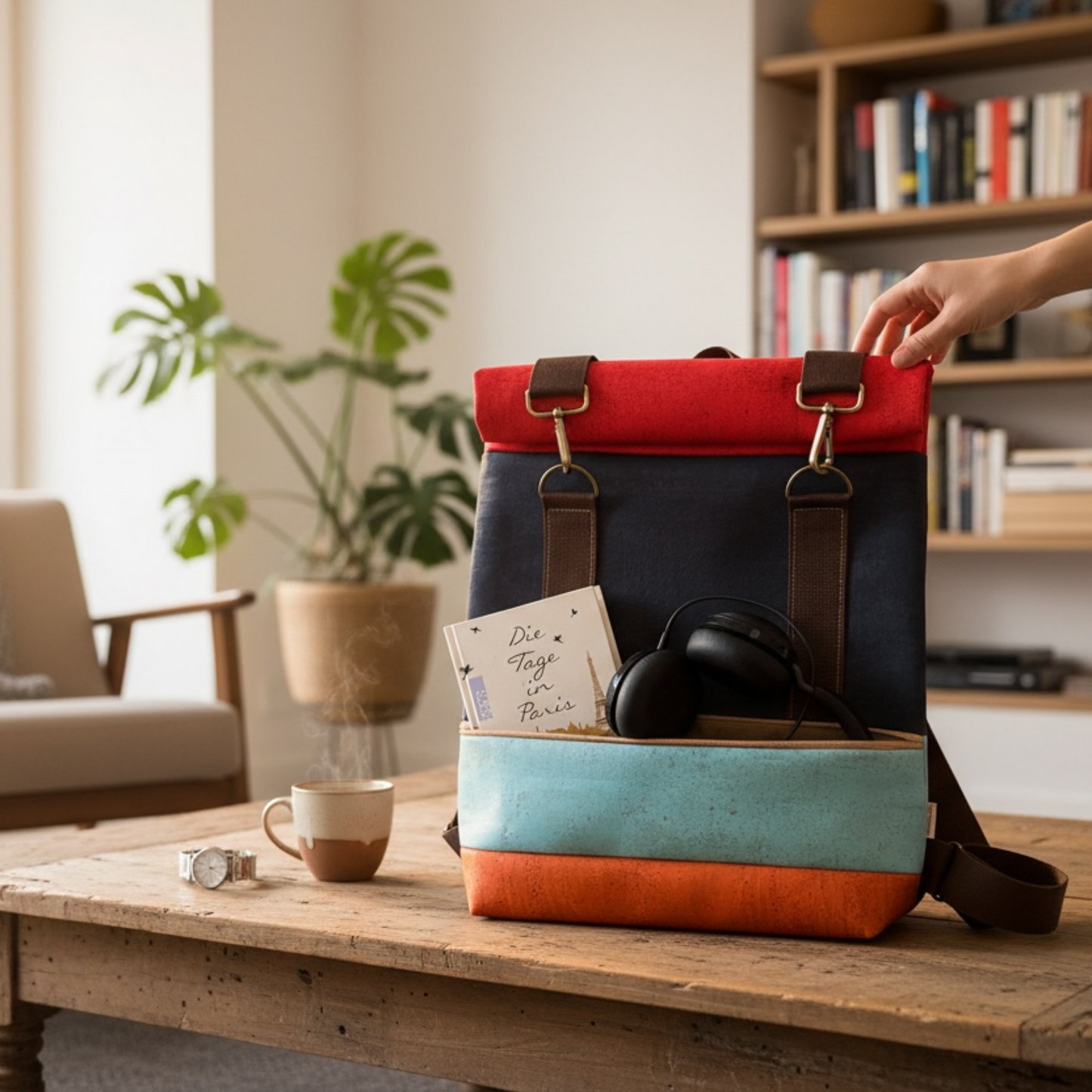 Rolltop Rucksack aus veganem Korkleder