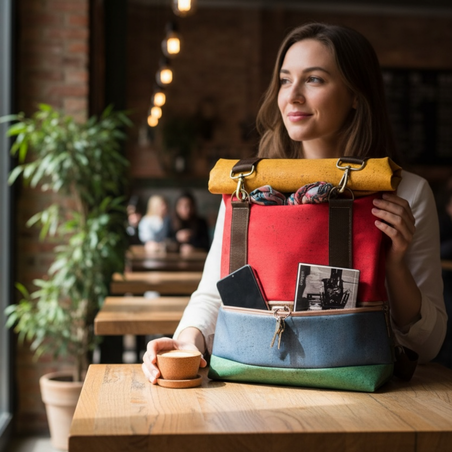 Unisex Kork-Rolltop Rucksack aus kork