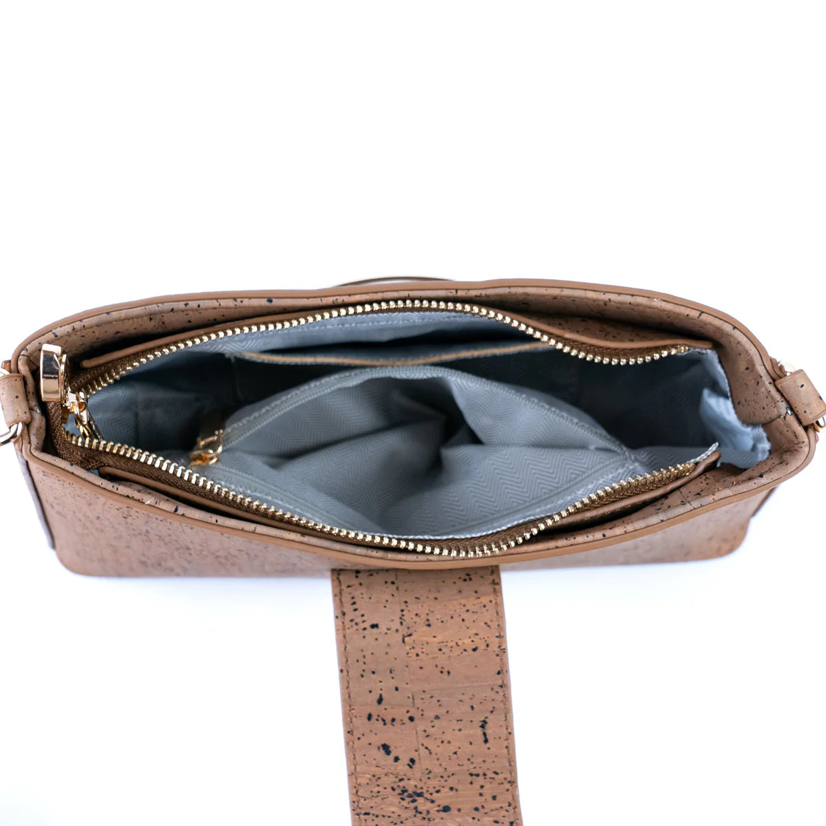 Elegante Kork-Umhängetasche mit goldenem Verschluss und Baumwollriemen für Damen, Modell