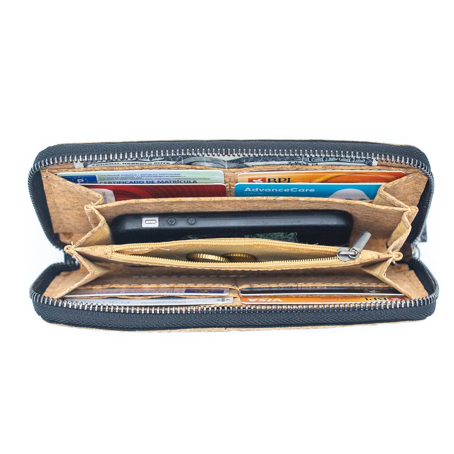 Mehrfarbige geometrische Kork-Reißverschlussgeldbörse