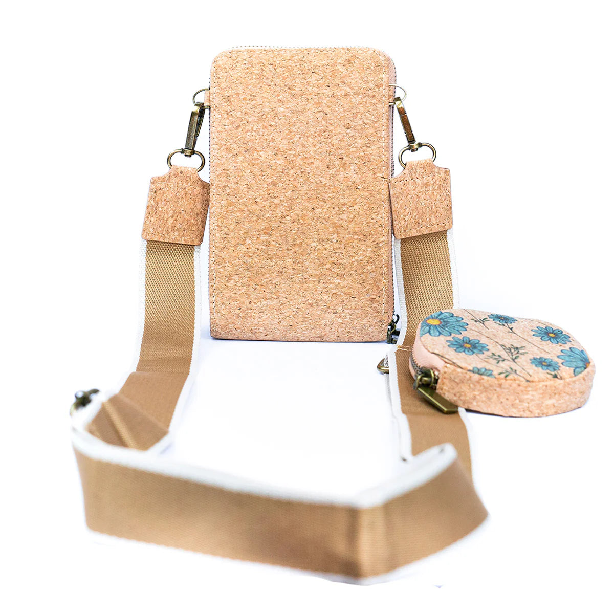 Handytasche aus Naturkork mit Print, doppellagig