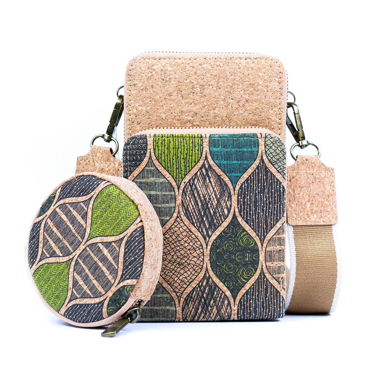 Handytasche aus Naturkork mit Print, doppellagig
