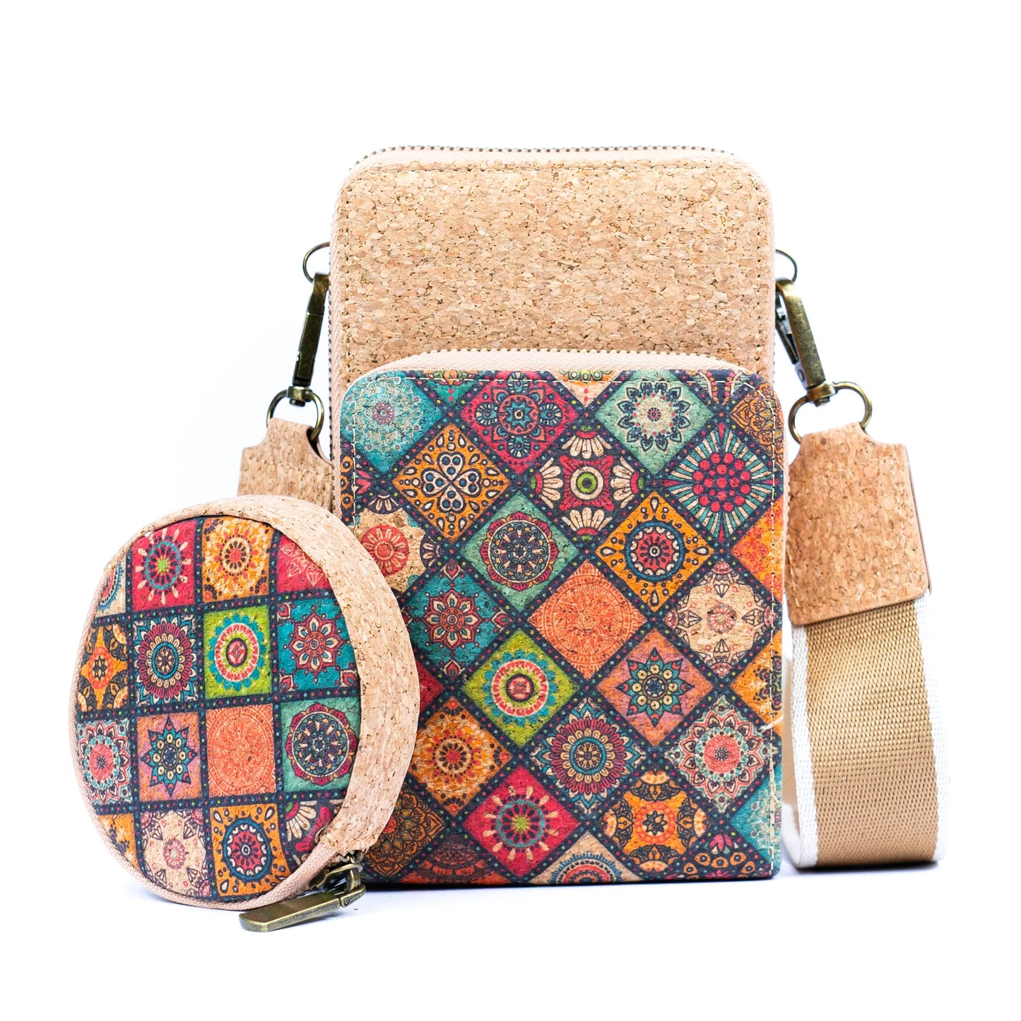 Handytasche aus Naturkork mit Print, doppellagig