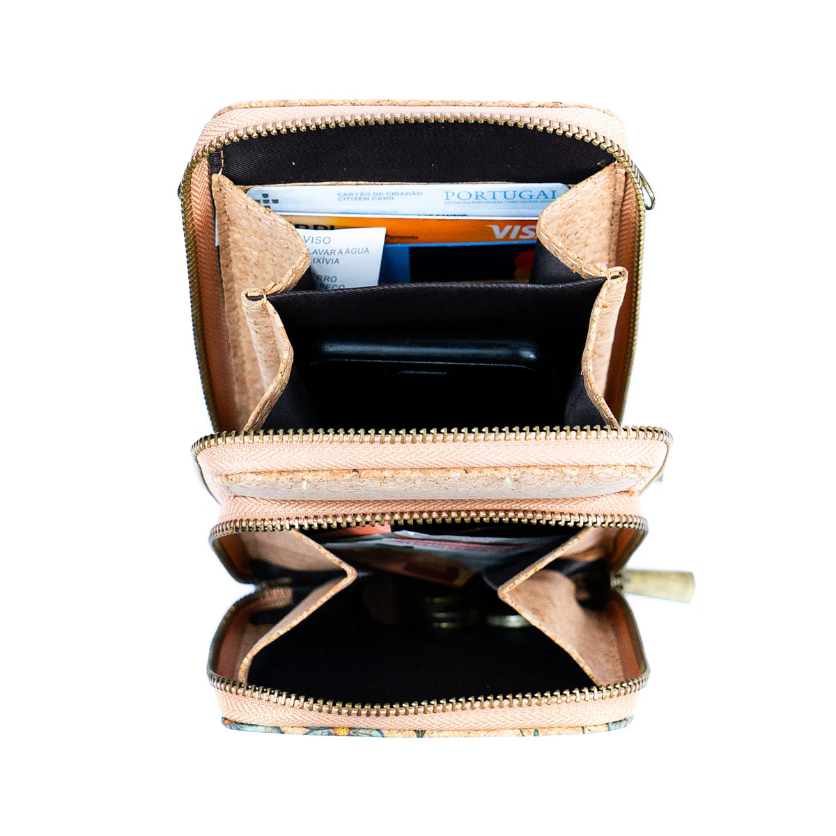 Handytasche aus Naturkork mit Print, doppellagig