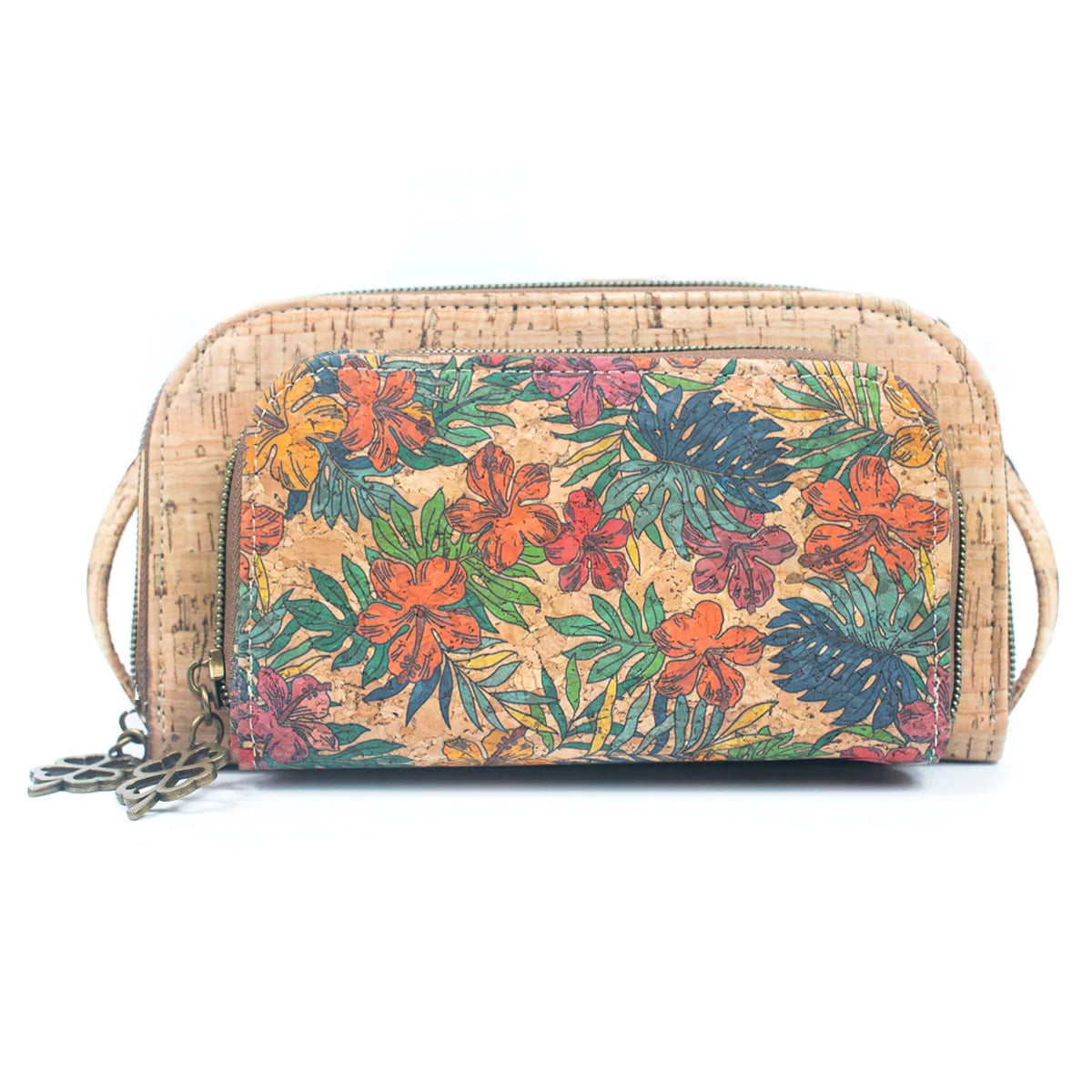 Aus Kork gefertigte Damen-Handytasche mit Blumenmuster