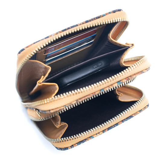Doppelreißverschluss-Handytasche zum Umhängen aus Naturkork