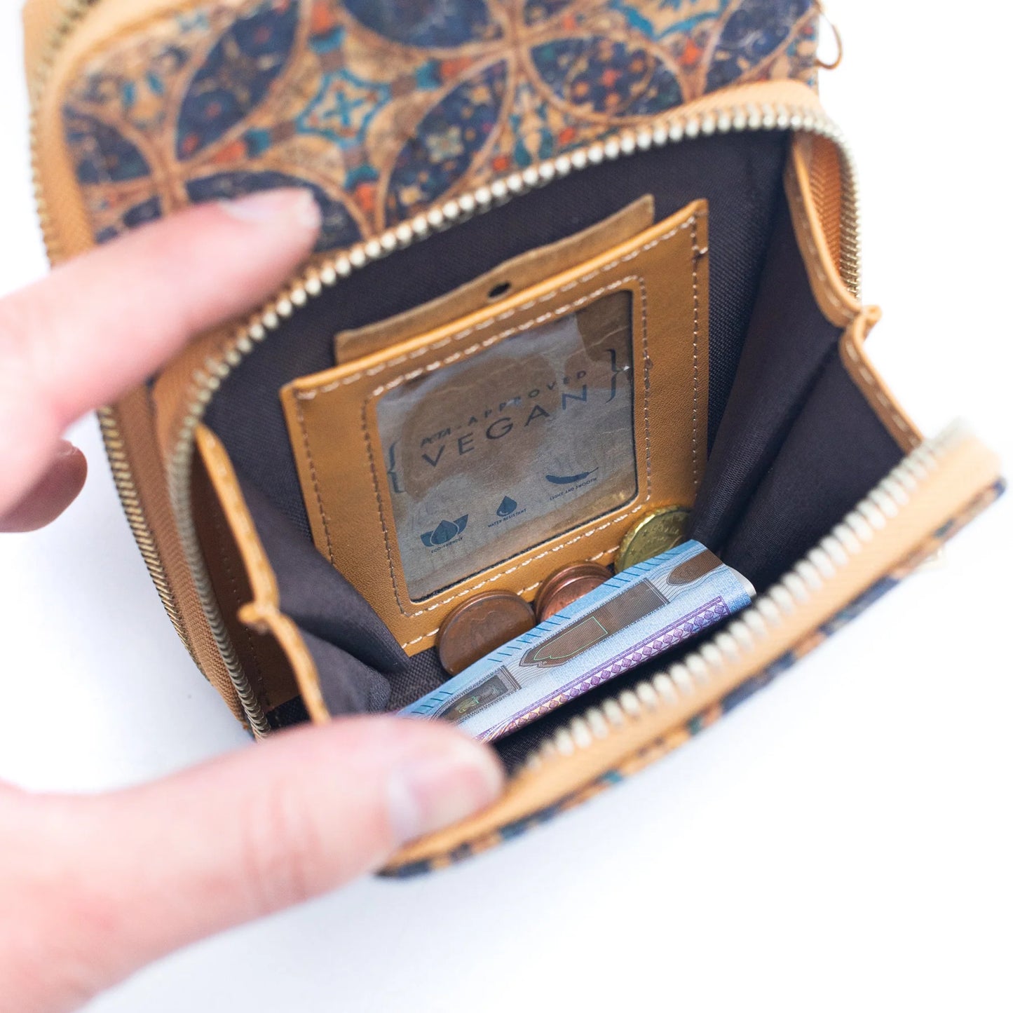 Doppelreißverschluss-Handytasche zum Umhängen aus Naturkork