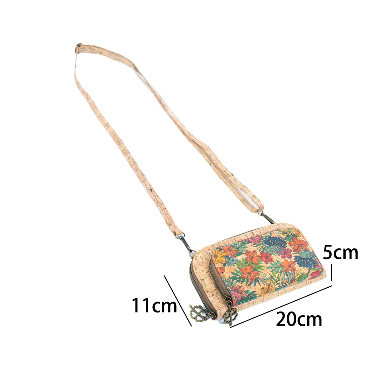 Aus Kork gefertigte Damen-Handytasche mit Blumenmuster