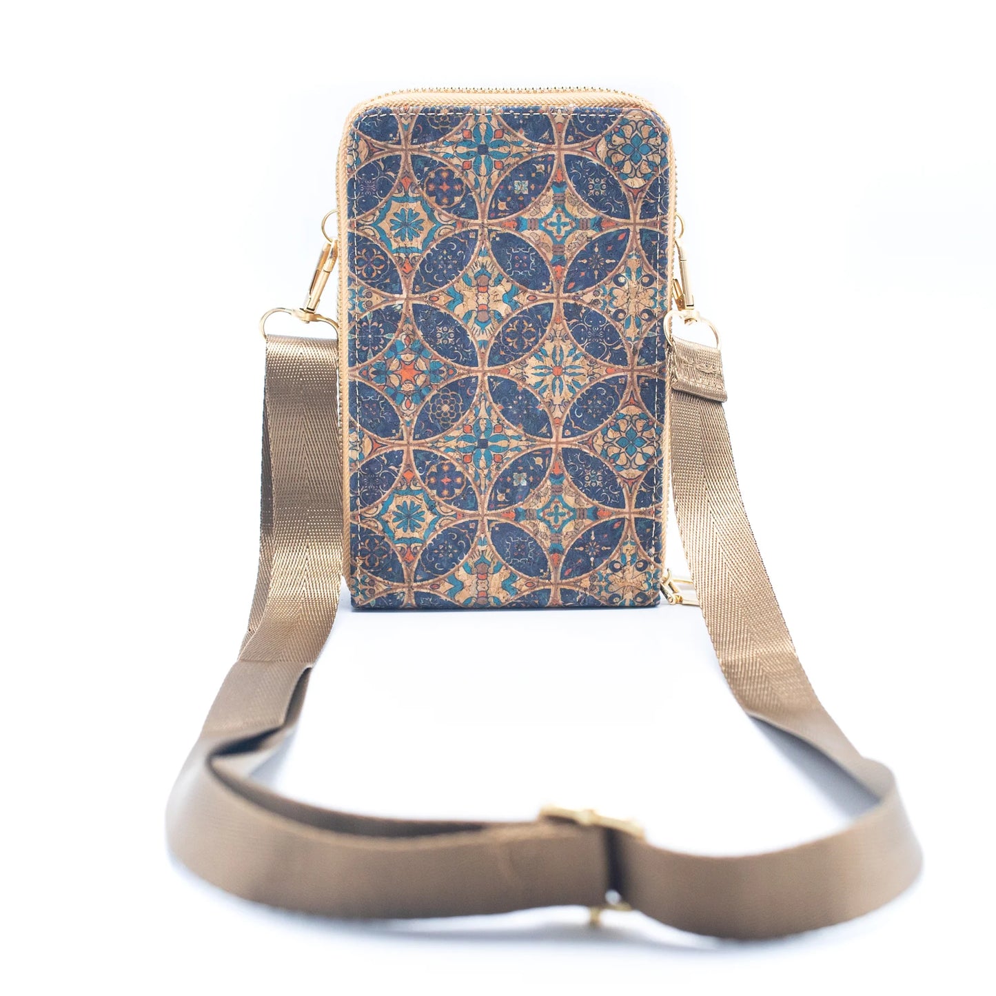 Doppelreißverschluss-Handytasche zum Umhängen aus Naturkork