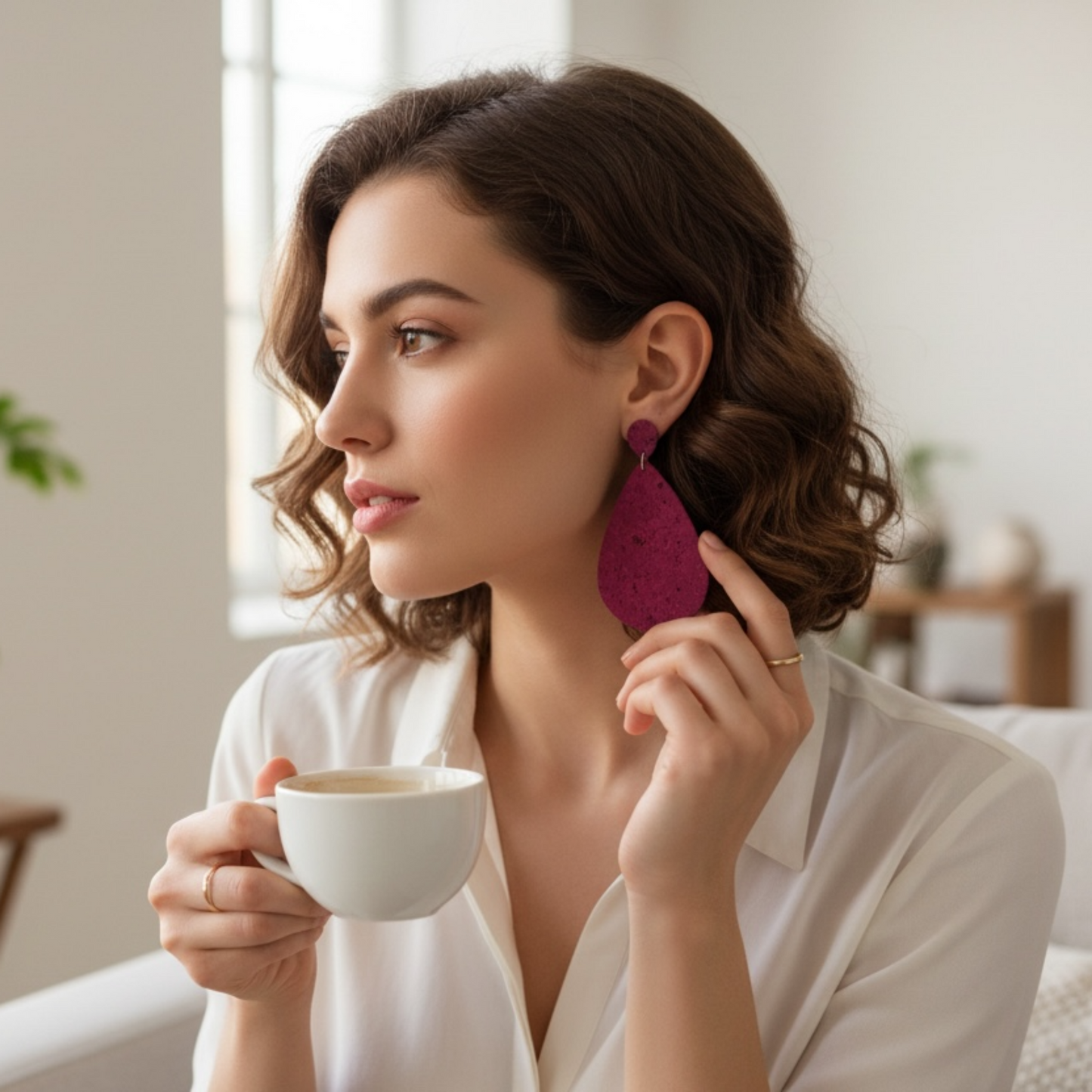 Damenohrringe aus rotem Weichholzstoff