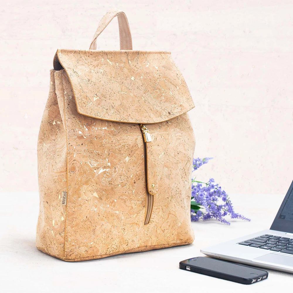 Mädchenrucksack aus Naturkork mit goldenem Kork