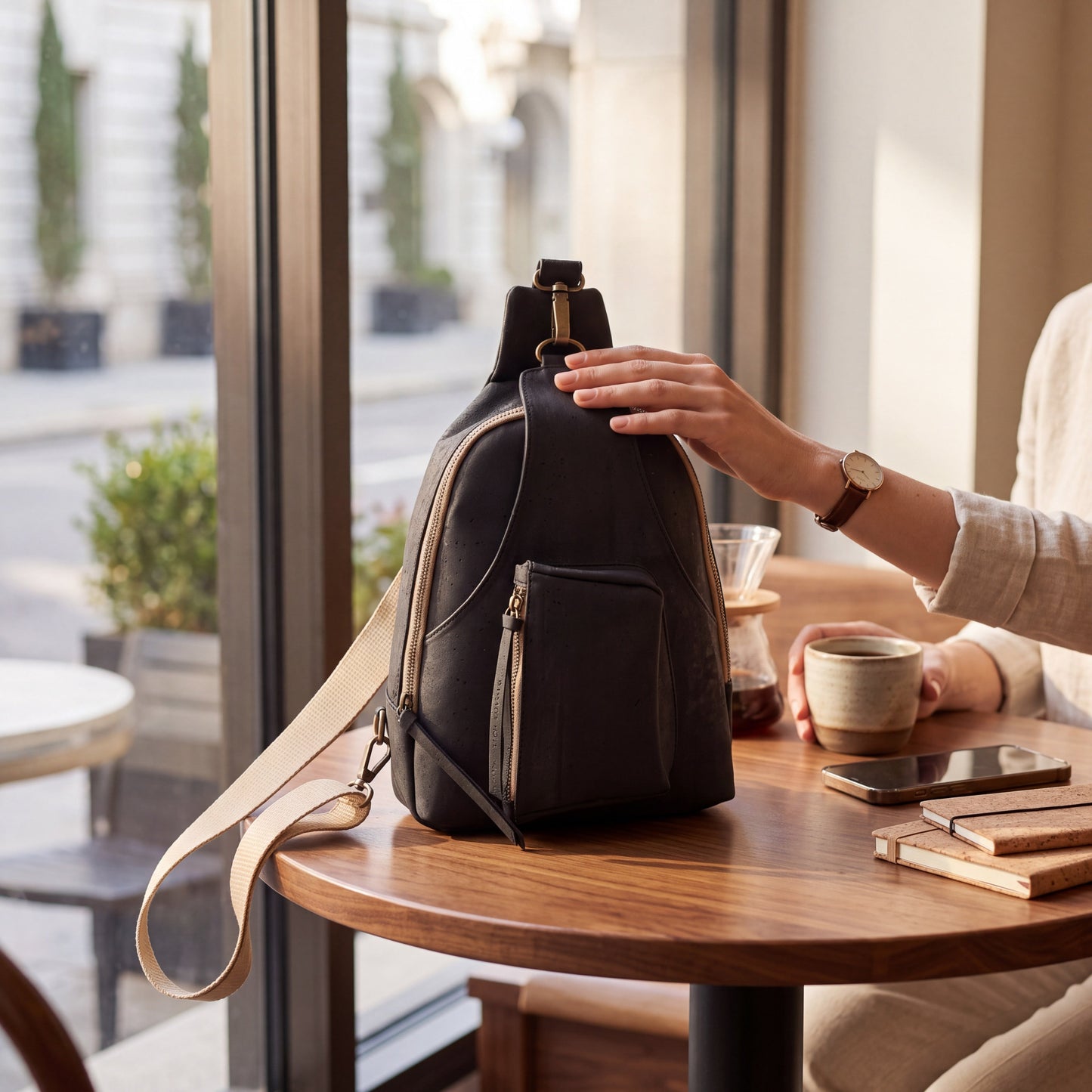 Veganer Trekking- Crossbody Rucksack aus Kork – Stilvoll und umweltfreundlich, handgefertigt in Portugal