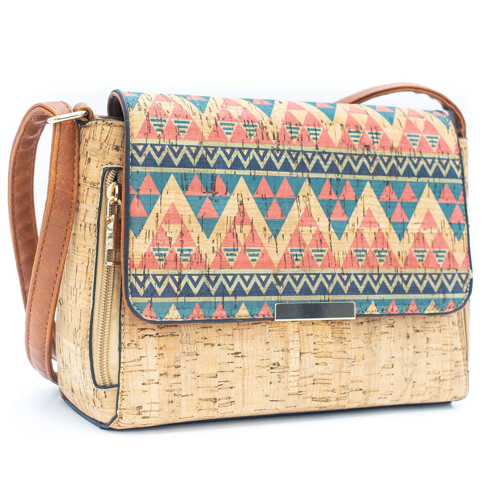 Umhängetasche aus Naturkork mit buntem Muster