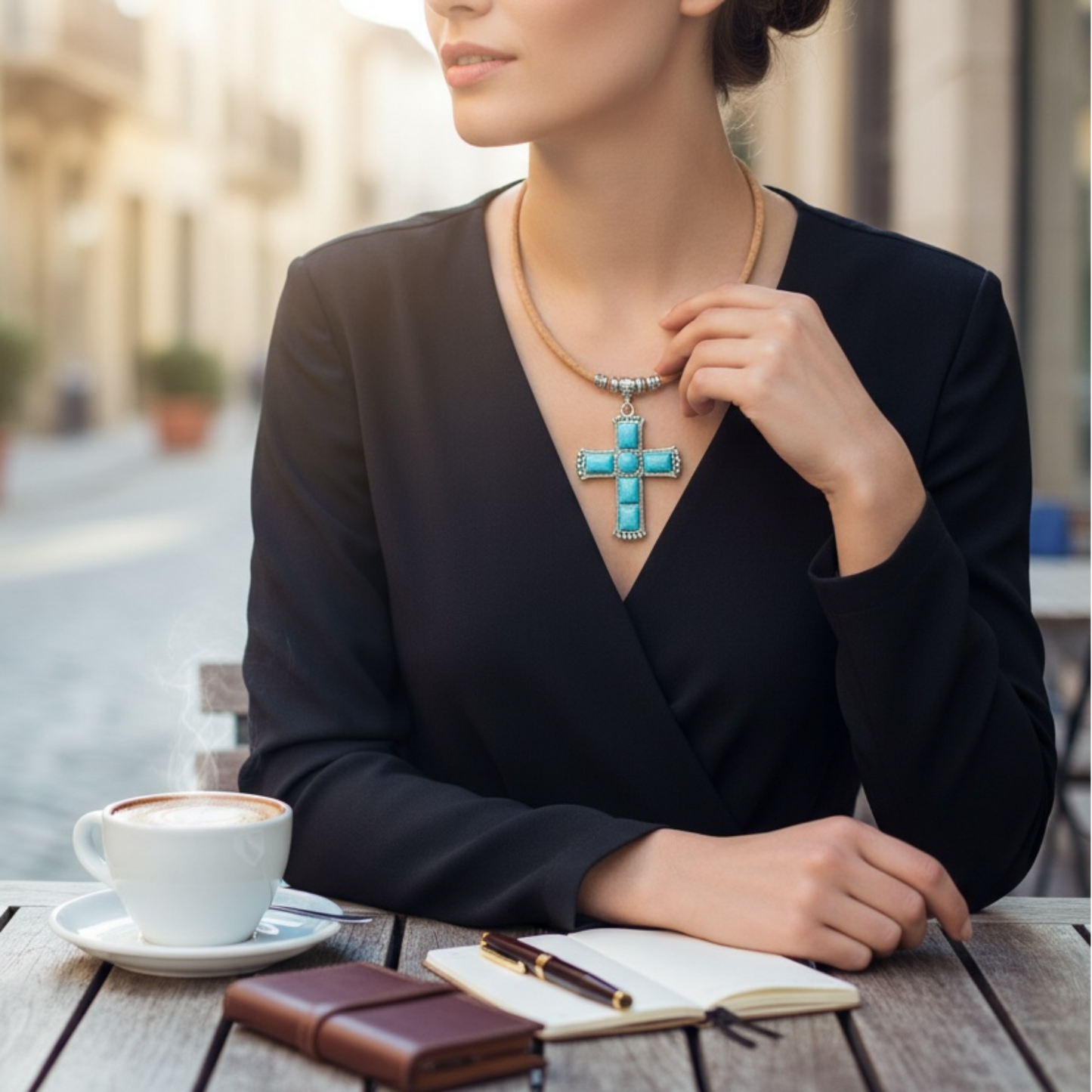 Elegante Damenhalskette aus Kork