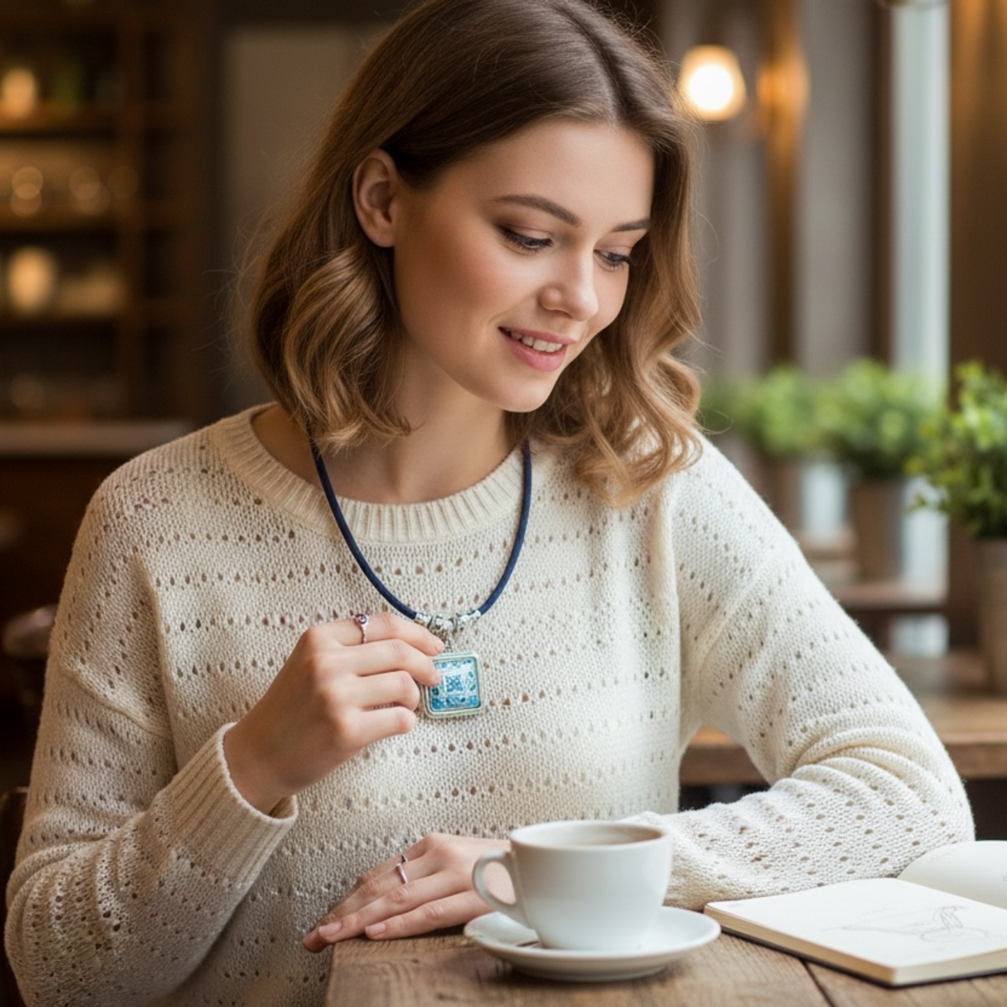 Handgefertigte Halskette mit blauem Korkseil