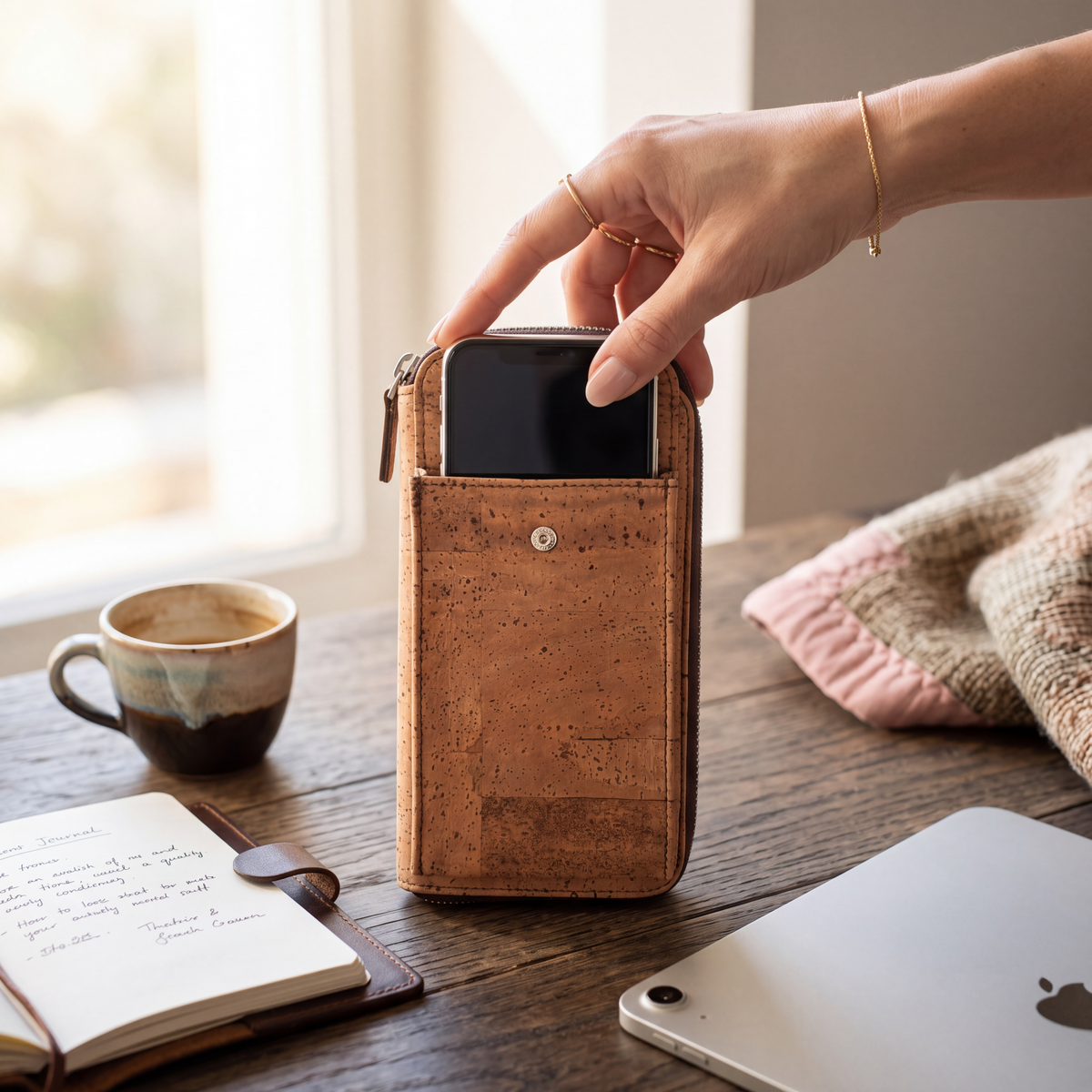 Aus Kork gefertigte Damen-Handytasche