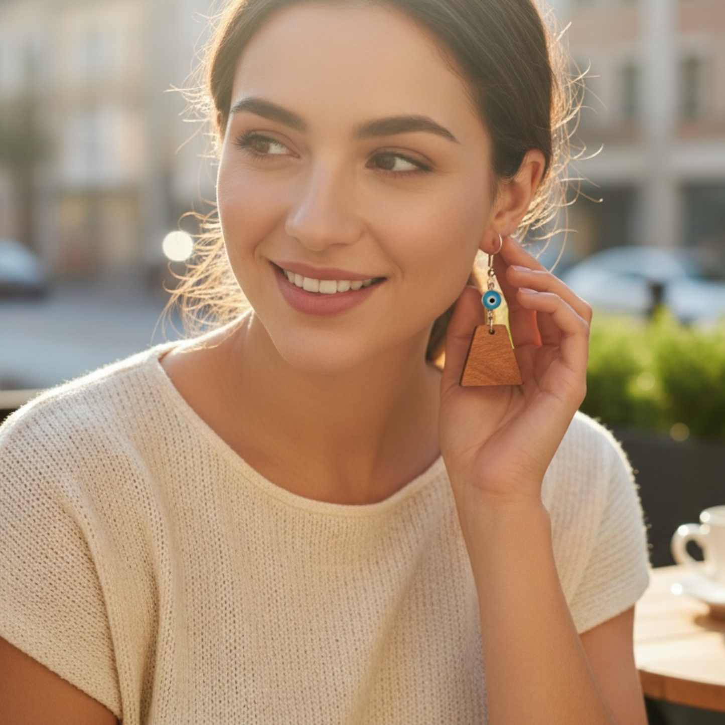 Handgefertigten Ohrringe aus blauem Korkseil