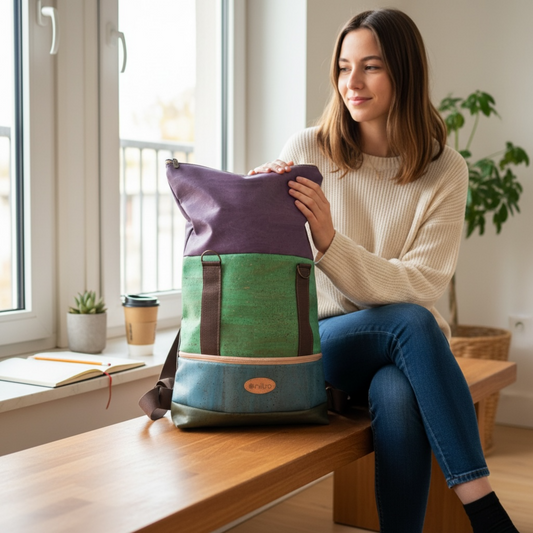 Elegante Unisex Kork-Rolltop Rucksack