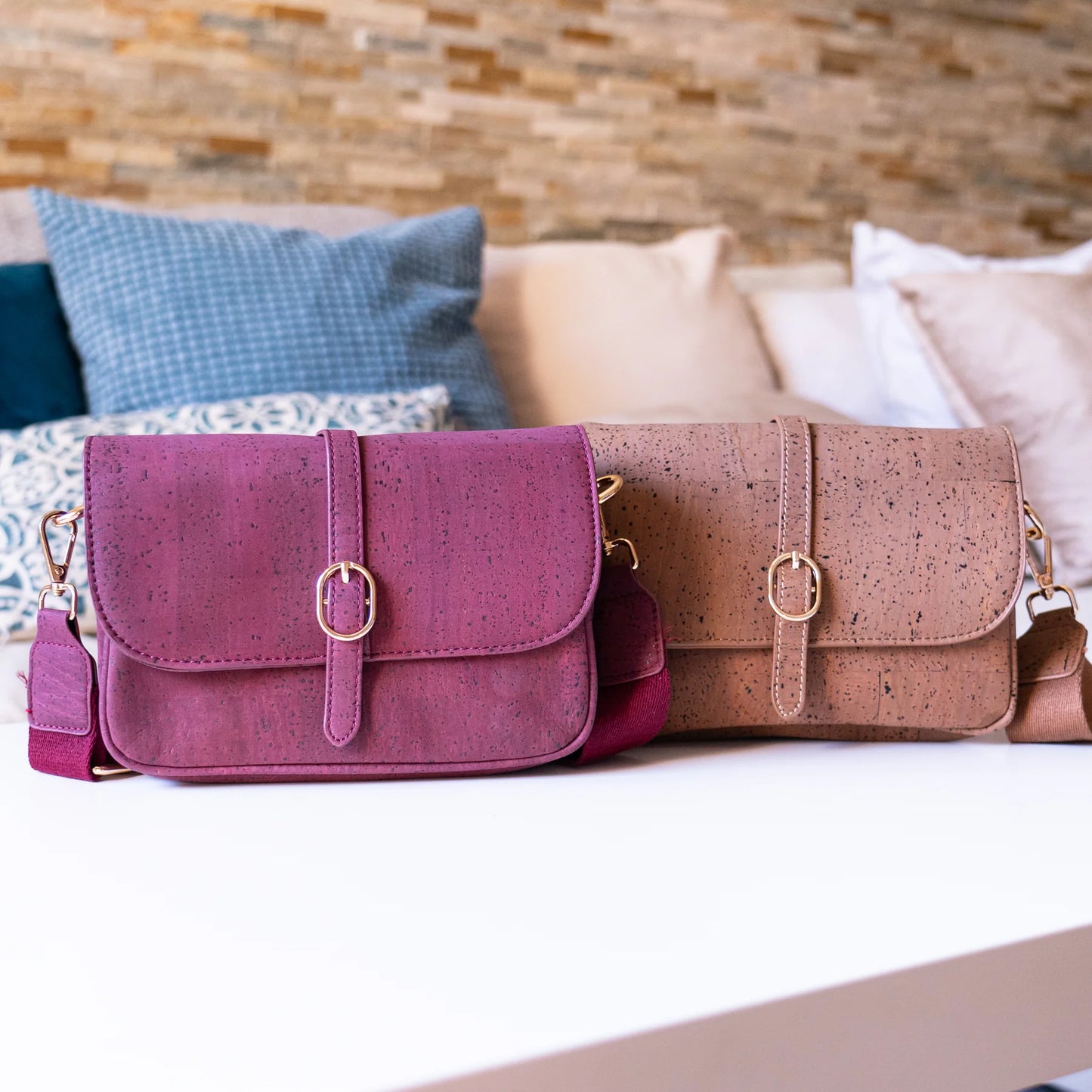 Elegante, einfarbige Kork-Umhängetasche für Damen