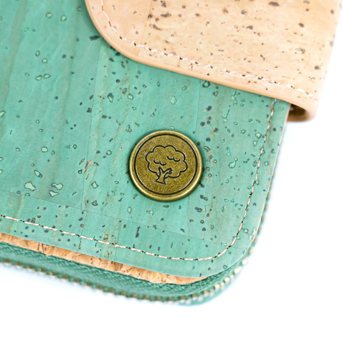 Stilvolle, einfarbige Kork-Damen-Kurzgeldbörse