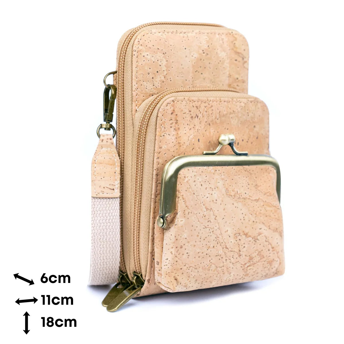 Umweltfreundliche Damen-Handytasche aus Kork mit multifunktionalen Fächern