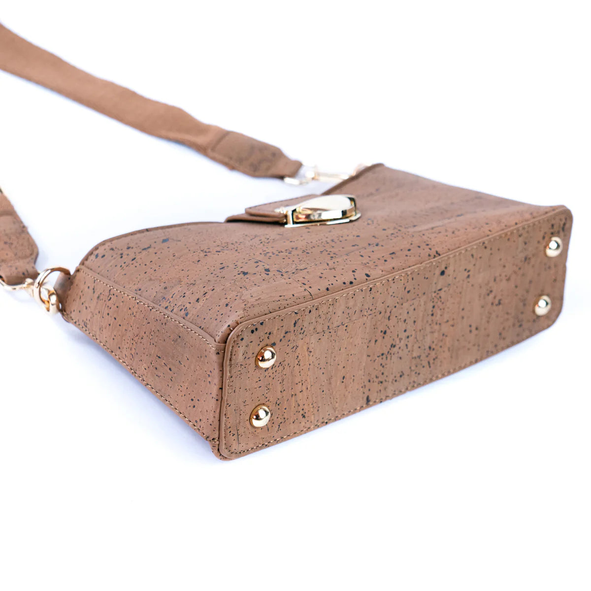 Elegante Kork-Umhängetasche mit goldenem Verschluss und Baumwollriemen für Damen, Modell