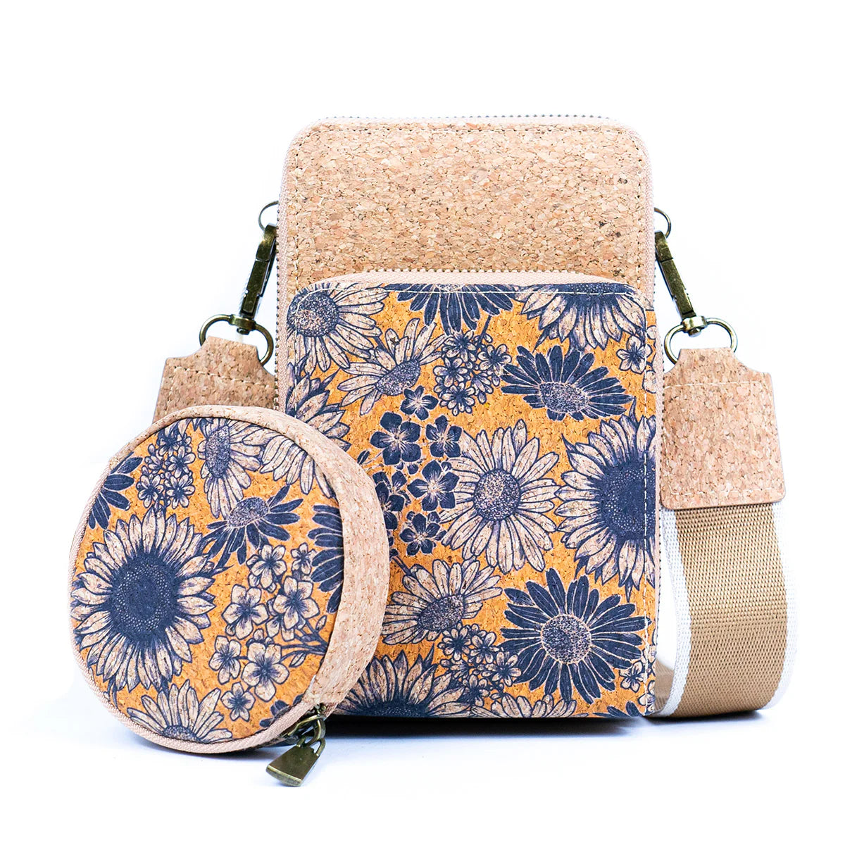 Handytasche aus Naturkork mit Print, doppellagig