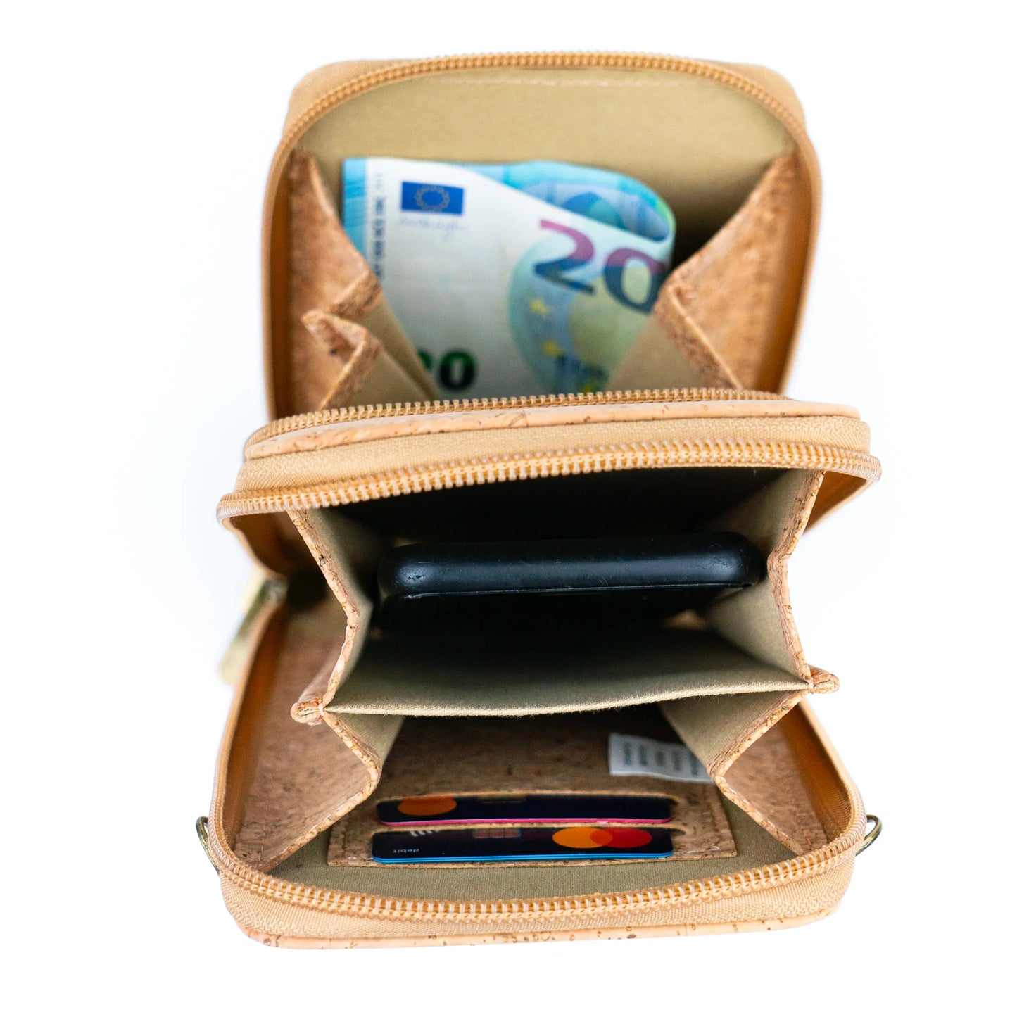 Umweltfreundliche Damen-Handytasche aus Kork mit multifunktionalen Fächern