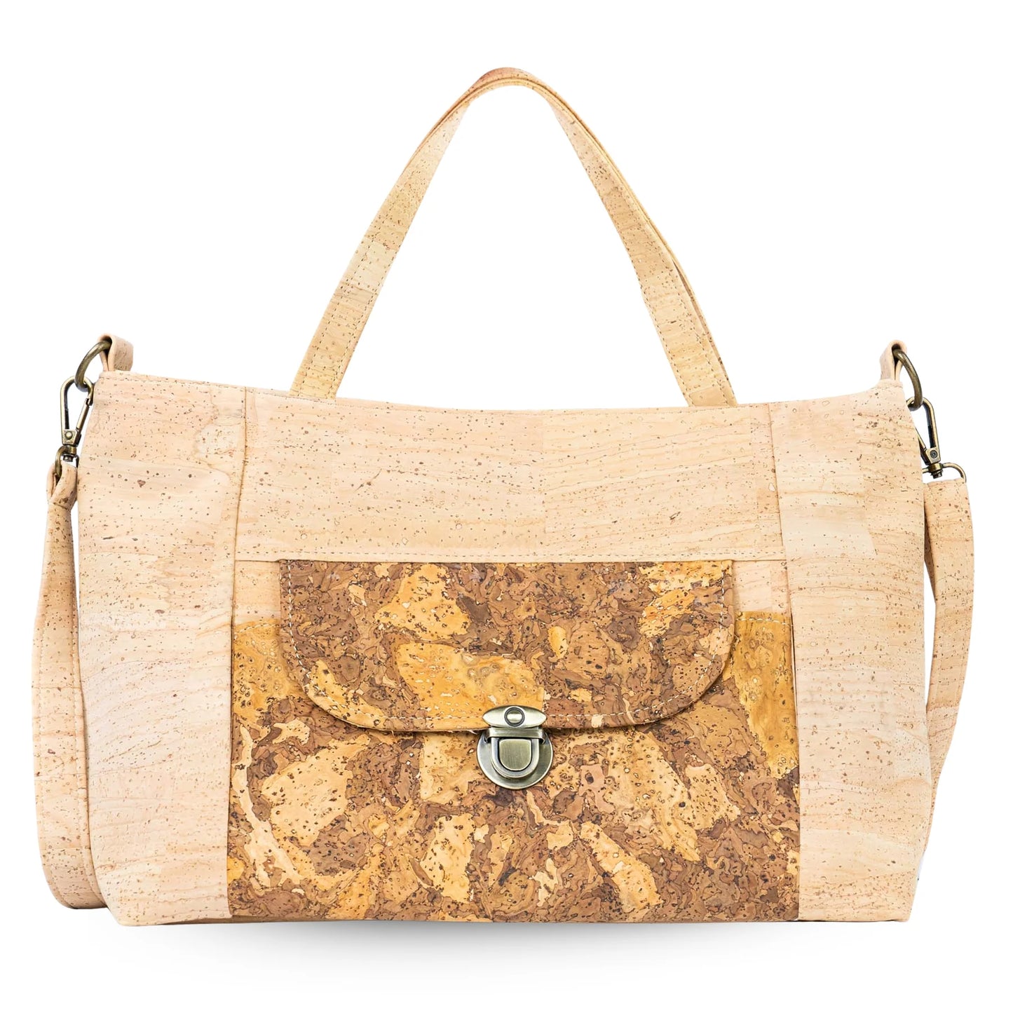 Handtasche aus Naturkork | Vegane Schultertasche mit Vordertasche