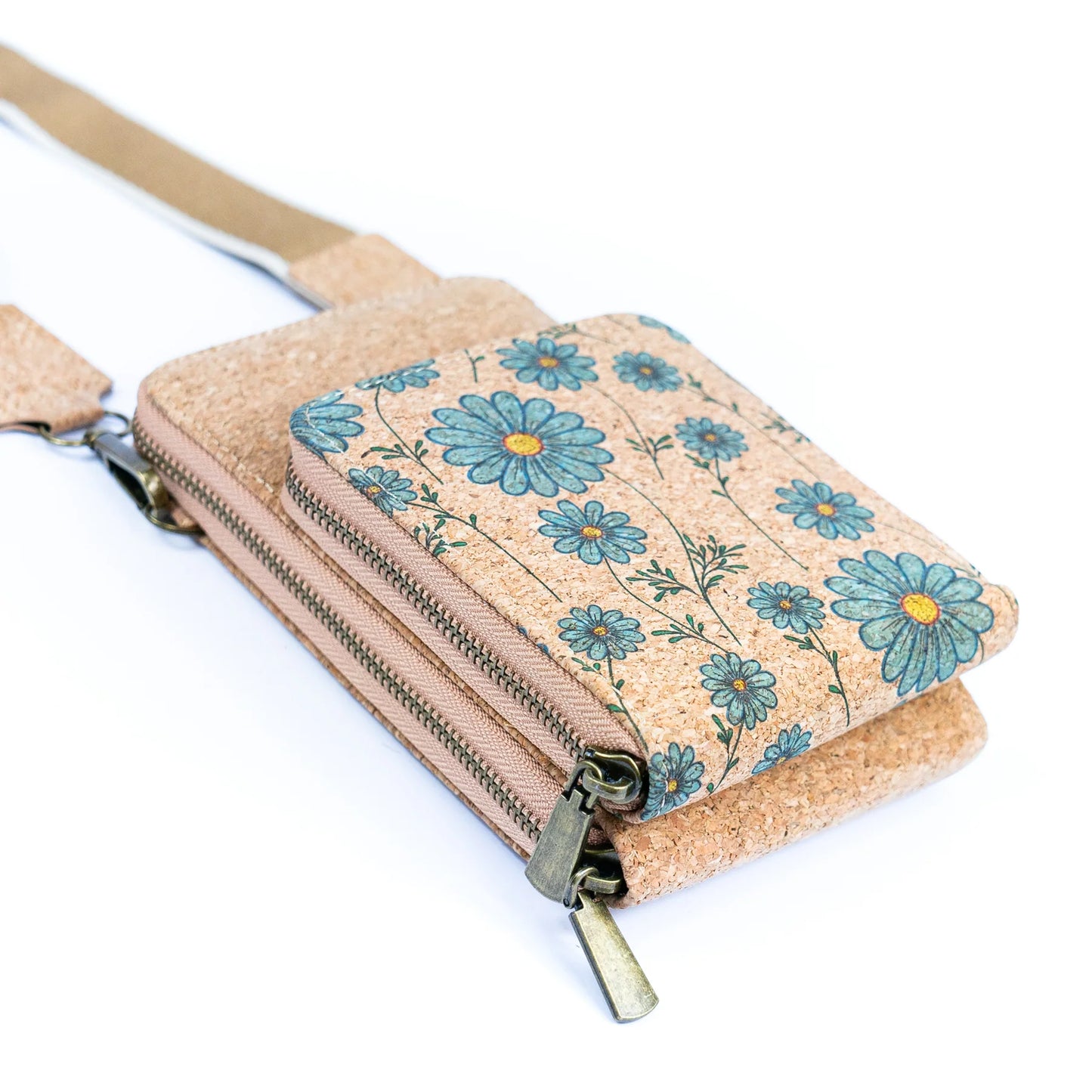 Handytasche aus Naturkork mit Print, doppellagig