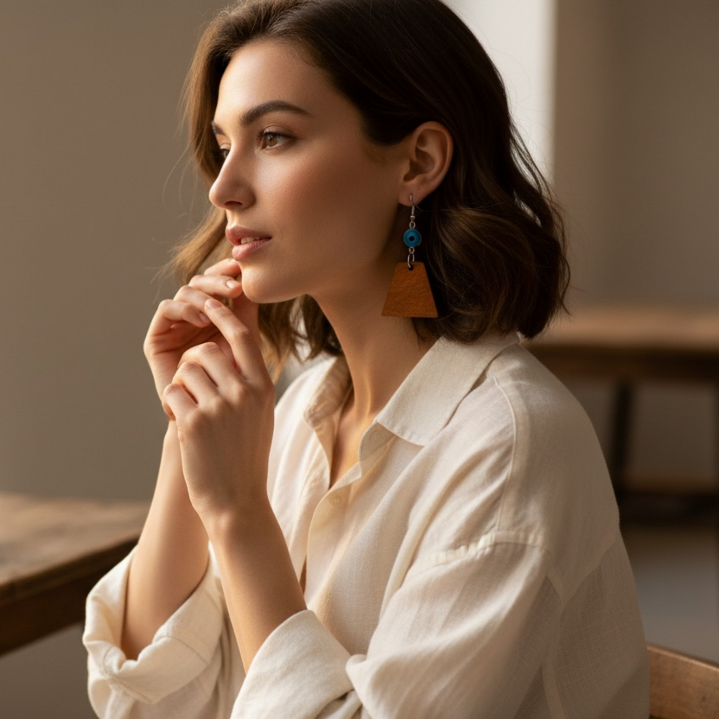 Handgefertigten Ohrringe aus blauem Korkseil