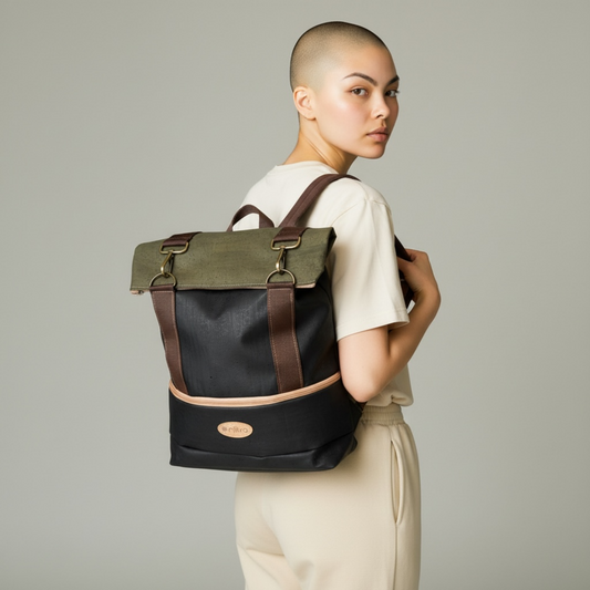 Schwarz/Militärgrün Moderner Rucksack aus Kork, luxuriöses Accessoire, hergestellt in Portugal